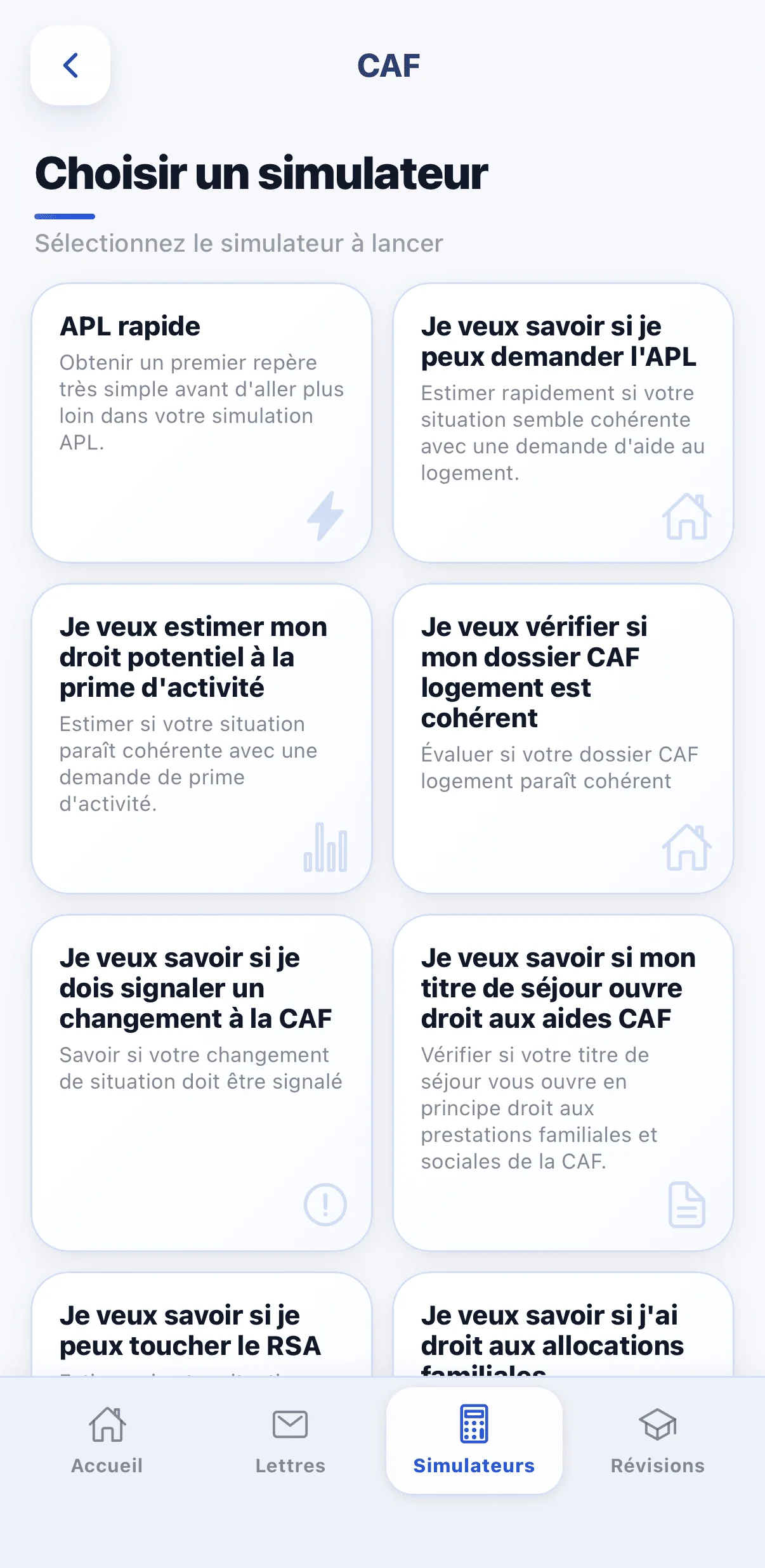 Simulateurs : CAF