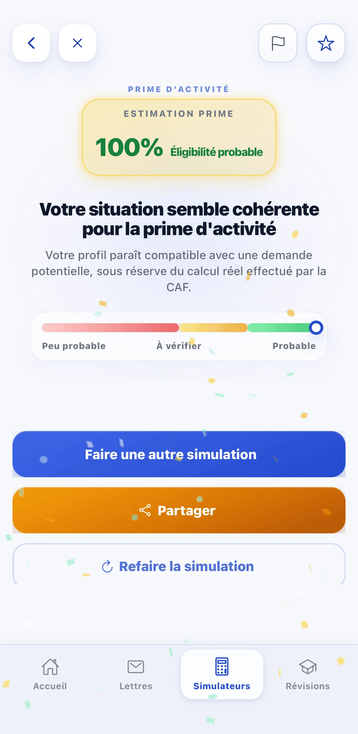 Simulateurs, résultat prime d'activité